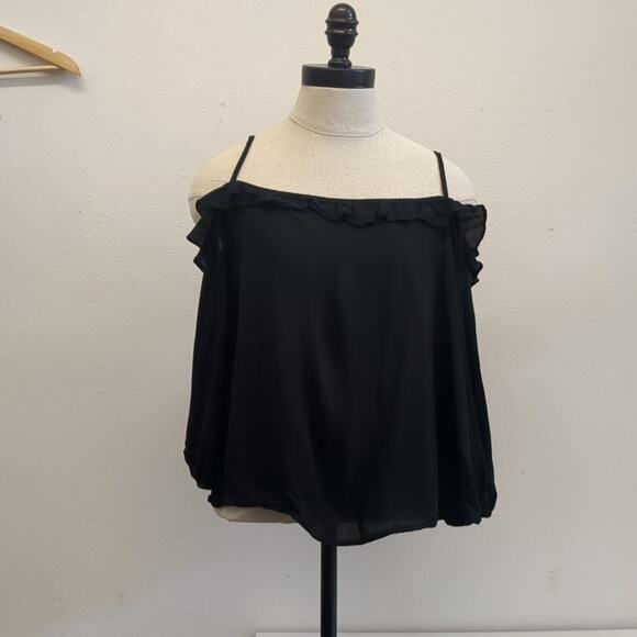 lush Black Ruffle off the shoulder Strap Top size Small - Picture 1 of 5